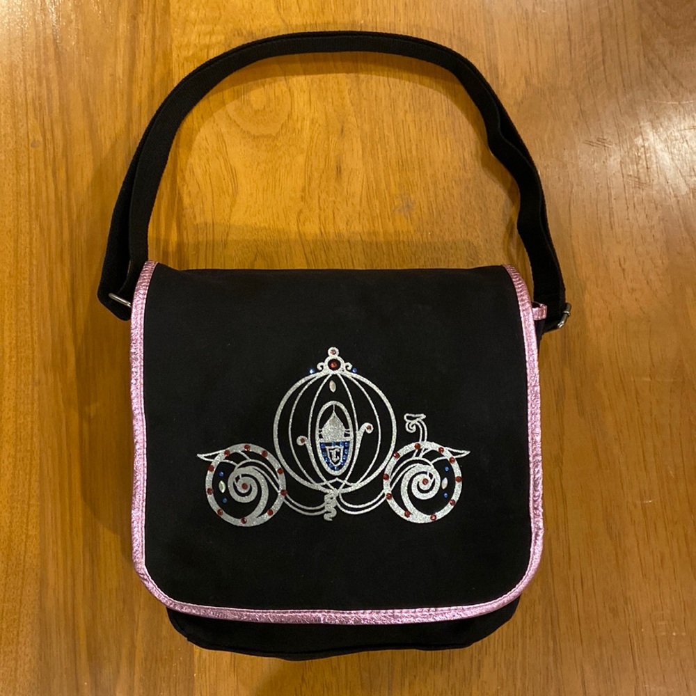 Walt Disney World Cinderella Magic Coach Crossbody Canvas Bag Black and Pink